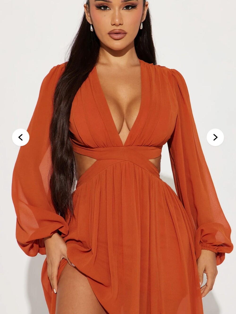 Fashion Nova Burnt Orange Long Sleeve Cutout Maxi Dress